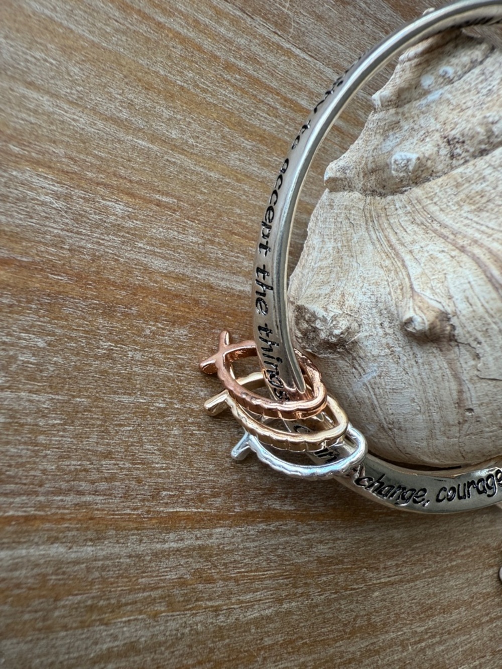 Serenity Prayer Silver and Rose Gold Inspirational Bangle Bracelet - Picture 5 of 7